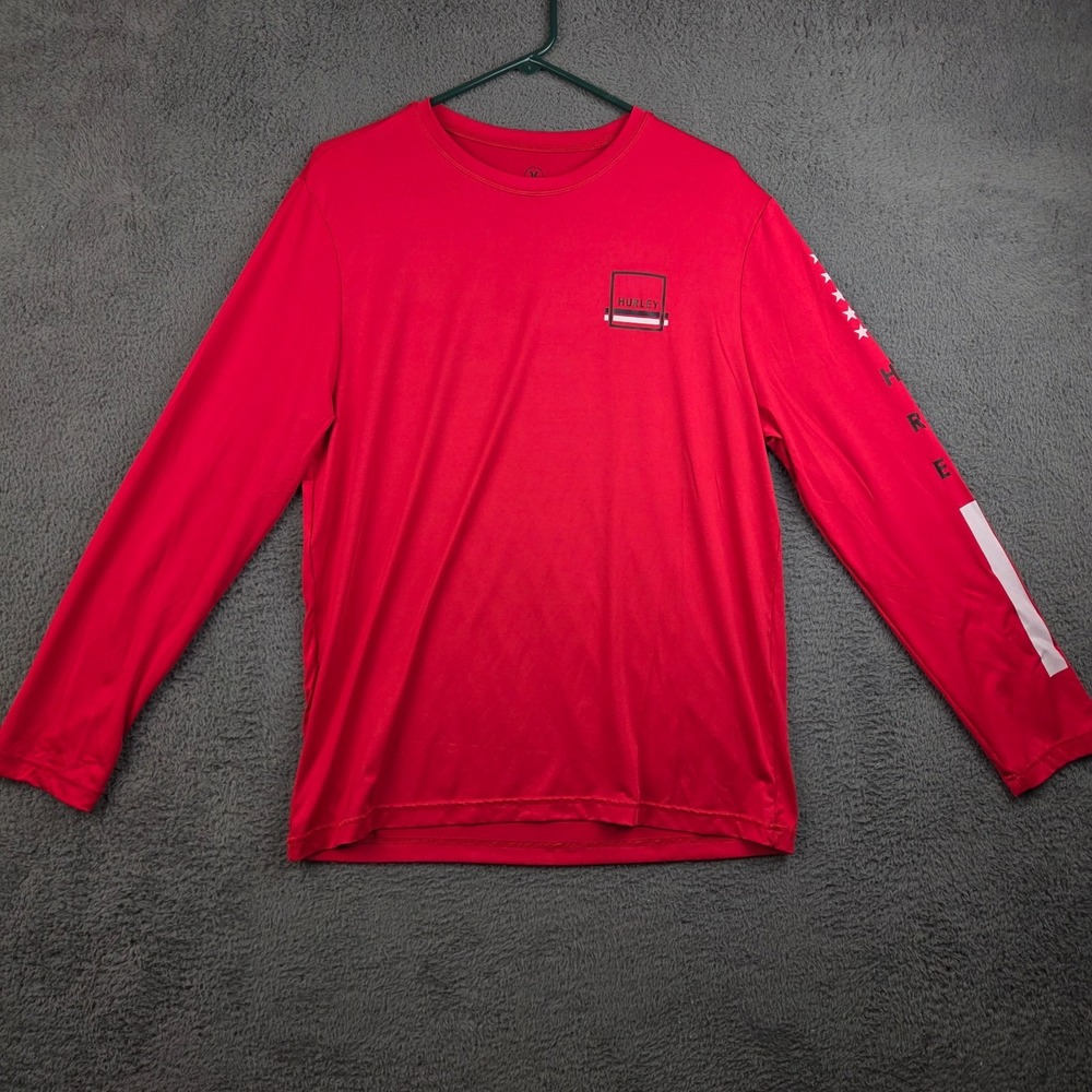 Hurley Shirt Men's Medium Long Sleeve Red Performance Athletic Tagless Quick Dry